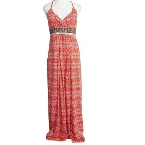 Orange & Pink Halter Maxi Dress